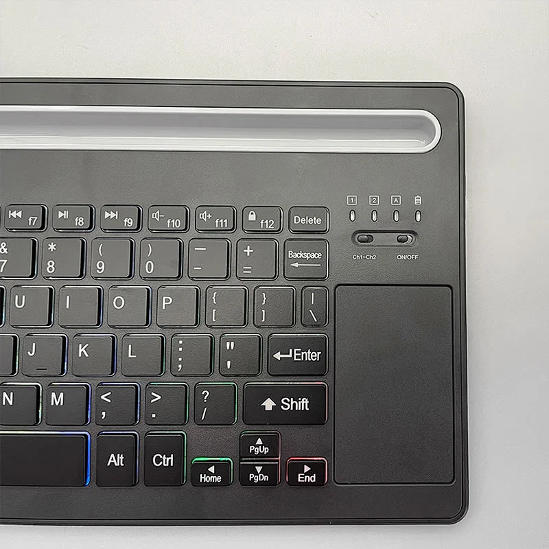 2022 high quality wireless slim Portable Rechargeable BT Wireless Scissor multimedia Keyboard BT-63 with touch pad and RGB light