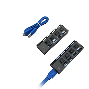 Hot Selling USB 3.0 4 Ports HUB Data Converter Adapter Multiport USB Hub with 4 Switching Power Button ESC-214U