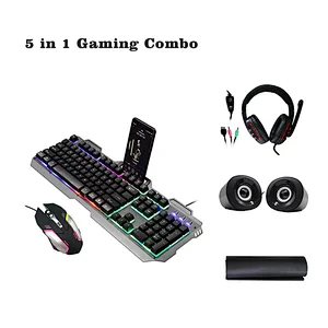 Hot Selling 5 in 1 Wired Gaming Backlight Kit Combos Keyboard Mouse Headset Mouse Pad Speaker F1