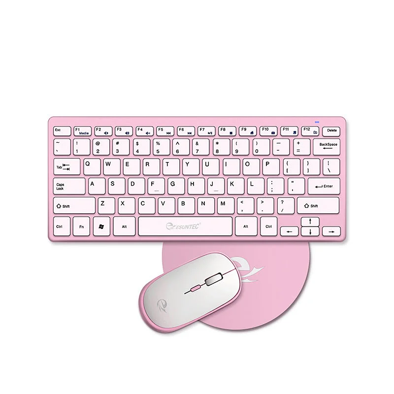 3 1n 1 pink combo Mini 2.4G Wireless Keyboard Mouse Mouse pad Combo 78 keys Scissor Keyboard with Mouse for Home Business, KMSW-001