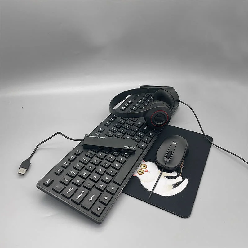 5 in 1 Wired  Keyboard Mouse Headset Mouse Pad HUB Combos For Office And Home  F3