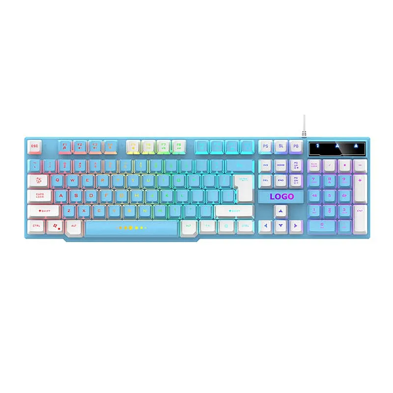 New design 5 kinds lighting Mode Rainbow Backlit Mechanical Feeling USB Wired Gaming Keyboard Black UK US French Spanish Layout