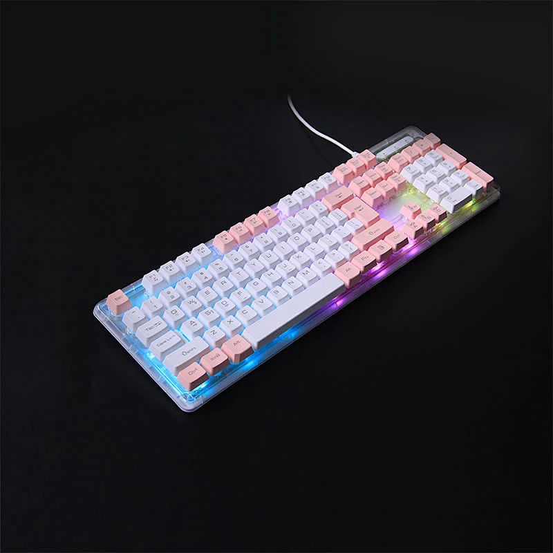 2023 New Private KBL-707T USB wired multimedia Transparent Gaming Backlight Keyboard 3 mixture LED colour gaming keyboards