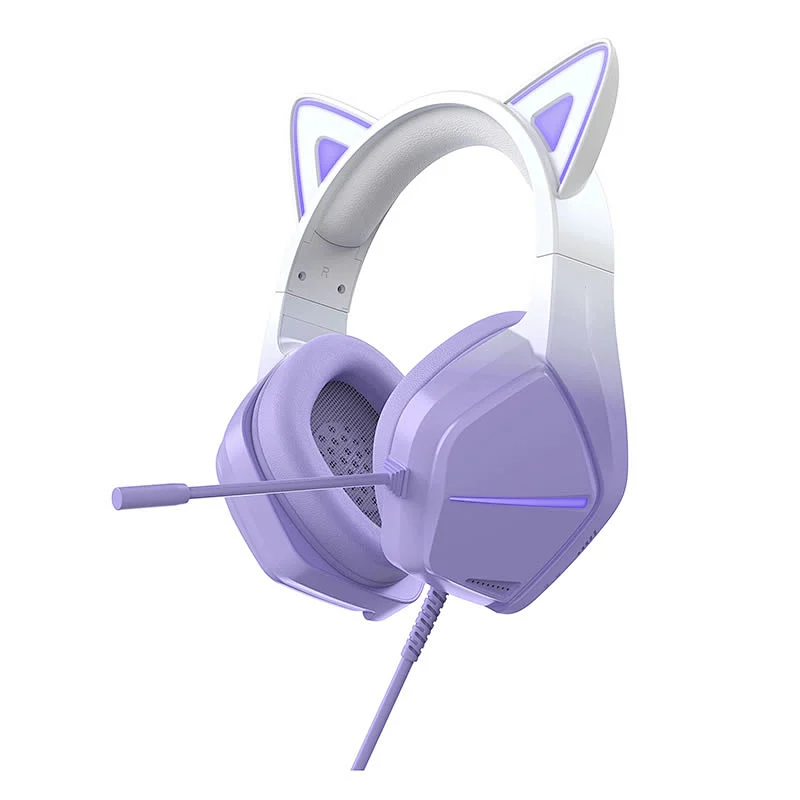 Noice-canceling Cute Cat Ear Design Headphones Wired USB Gaming Headset noice-canceling with Mic and LED backlit RGB light S10U