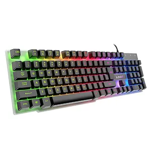 New design 5 kinds lighting Mode Rainbow Backlit Mechanical Feeling USB Wired Gaming Keyboard Black UK US French Spanish Layout