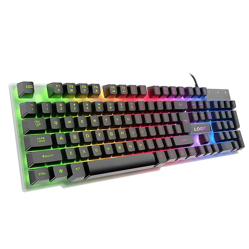 New design 5 kinds lighting Mode Rainbow Backlit Mechanical Feeling USB Wired Gaming Keyboard Black UK US French Spanish Layout