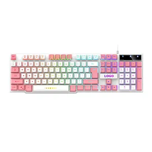 New design 5 kinds lighting Mode Rainbow Backlit Mechanical Feeling USB Wired Gaming Keyboard Black UK US French Spanish Layout