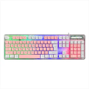 2023 New Private KBL-707T USB wired multimedia Transparent Gaming Backlight Keyboard 3 mixture LED colour gaming keyboards