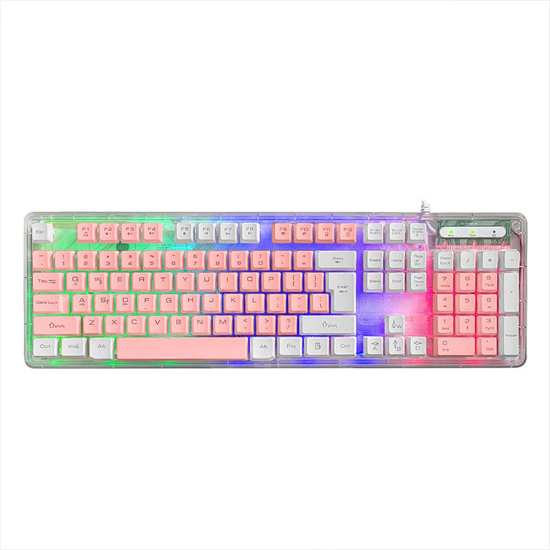 2023 New Private KBL-707T USB wired multimedia Transparent Gaming Backlight Keyboard 3 mixture LED colour gaming keyboards
