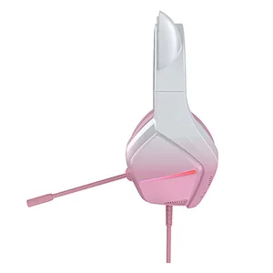 Noice-canceling Cute Cat Ear Design Headphones Wired USB Gaming Headset noice-canceling with Mic and LED backlit RGB light S10U