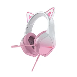 Noice-canceling Cute Cat Ear Design Headphones Wired USB Gaming Headset noice-canceling with Mic and LED backlit RGB light S10U