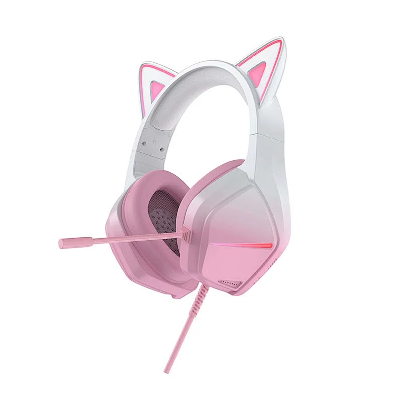 Noice-canceling Cute Cat Ear Design Headphones Wired USB Gaming Headset noice-canceling with Mic and LED backlit RGB light S10U