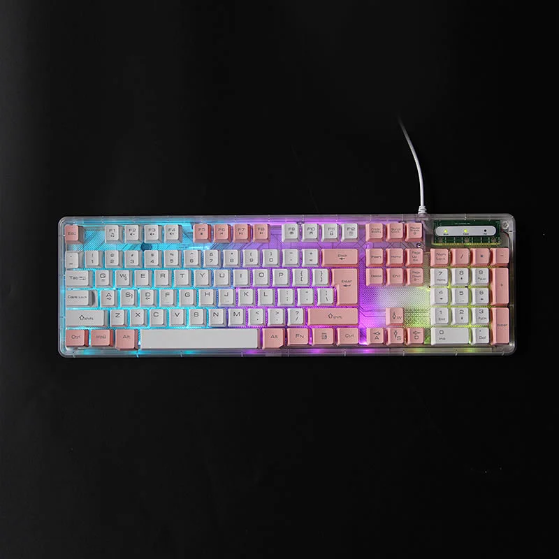 2023 New Private KBL-707T USB wired multimedia Transparent Gaming Backlight Keyboard 3 mixture LED colour gaming keyboards