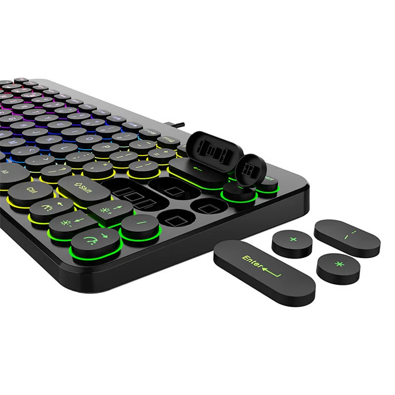 2.4G Wireless Mini Retro keys Gaming Type C rechargeable customized layout Mechanical feel Breathing led light multimedia Keyboard KBLW-002