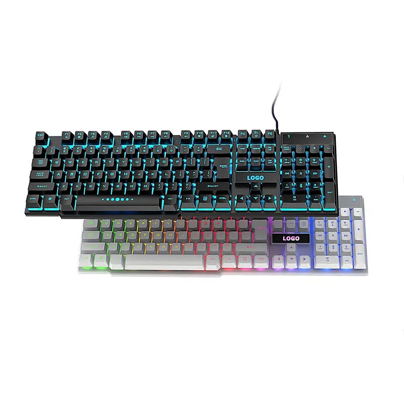 New design 5 kinds lighting Mode Rainbow Backlit Mechanical Feeling USB Wired Gaming Keyboard Black UK US French Spanish Layout