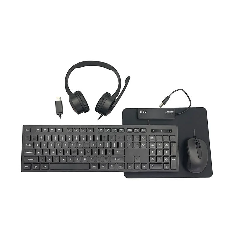 5 in 1 Wired  Keyboard Mouse Headset Mouse Pad HUB Combos For Office And Home  F3