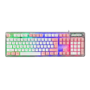2023 New Private KBL-707T USB wired multimedia Transparent Gaming Backlight Keyboard 3 mixture LED colour gaming keyboards