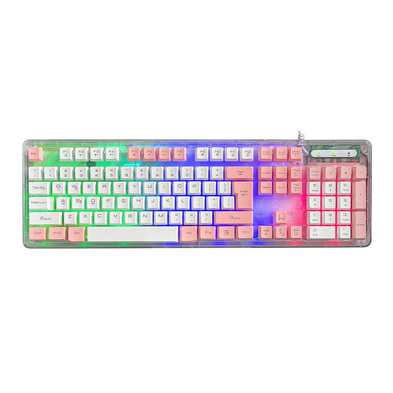 2023 New Private KBL-707T USB wired multimedia Transparent Gaming Backlight Keyboard 3 mixture LED colour gaming keyboards