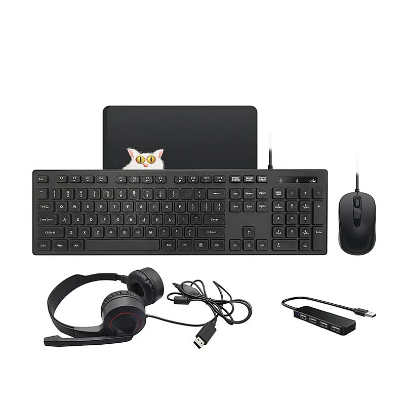 5 in 1 Wired  Keyboard Mouse Headset Mouse Pad HUB Combos For Office And Home  F3