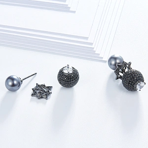 Black CZ Earring Stud,925 silver factory,fashion bling Earrings,