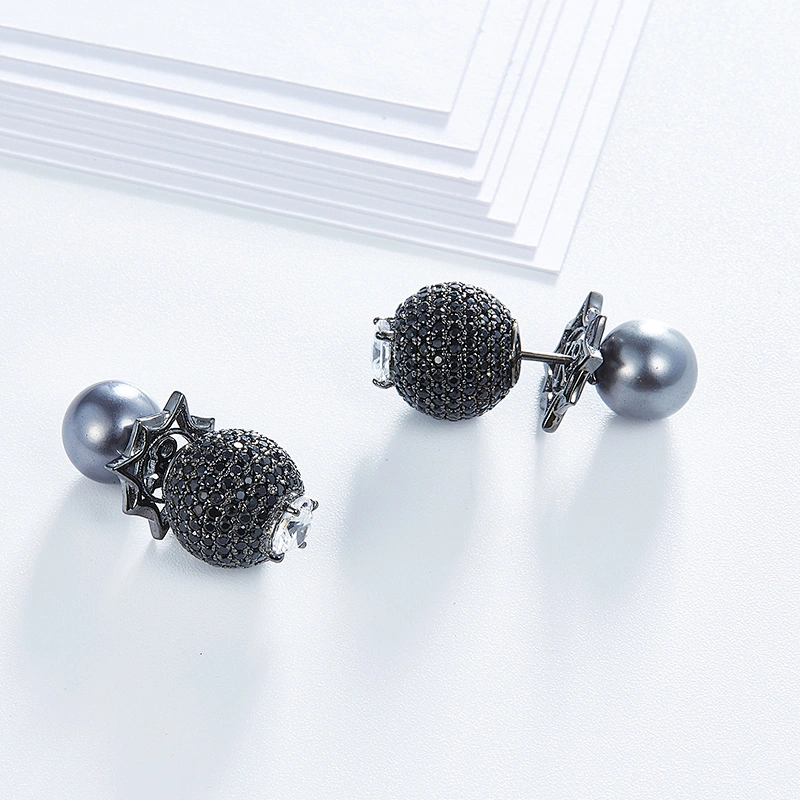 Black CZ Earring Stud,925 silver factory,fashion bling Earrings,