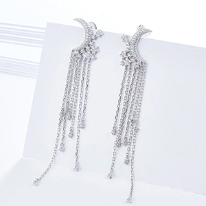 925 Sterling Silver Tassel Earring,Fashion earrings, zircon bling