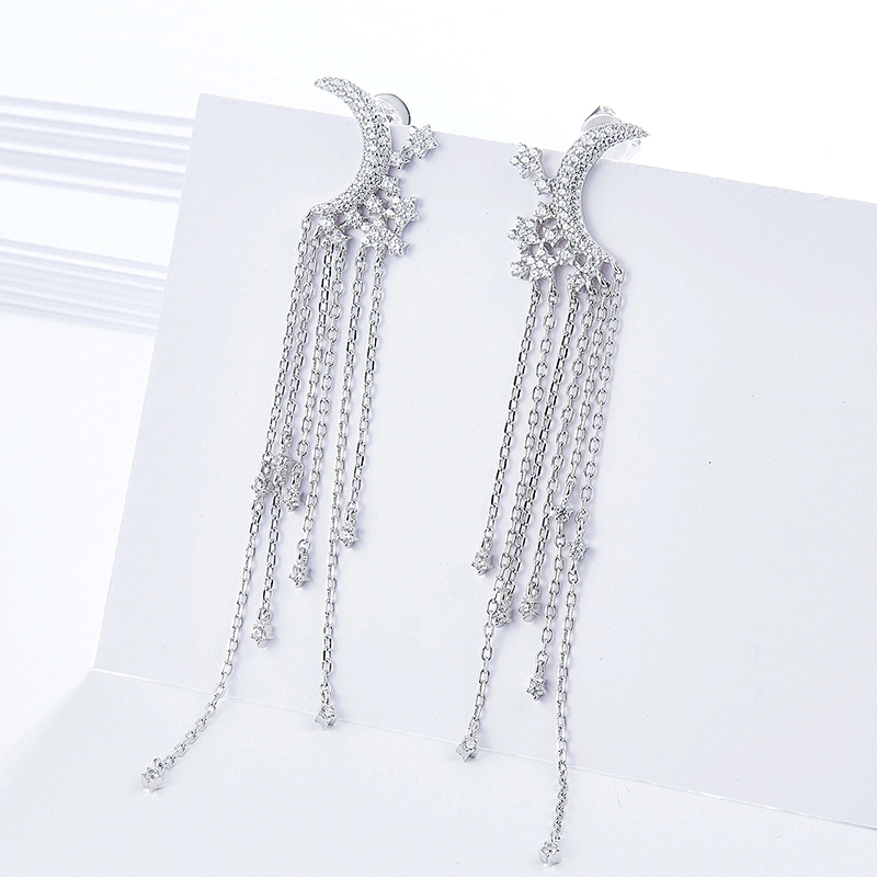 925 Sterling Silver Tassel Earring,Fashion earrings, zircon bling