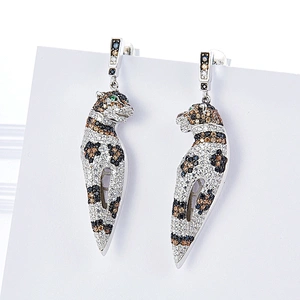 925 silver leopard earrings personality processing custom wholesale jewelry factory,Fashion earrings bling,