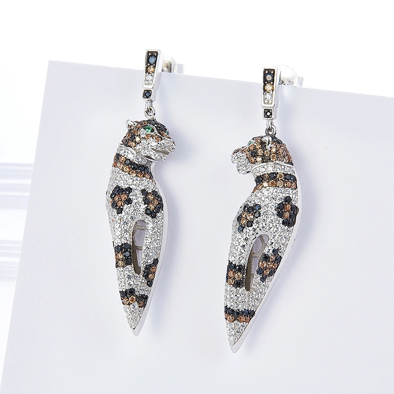 925 silver leopard earrings personality processing custom wholesale jewelry factory,Fashion earrings bling,