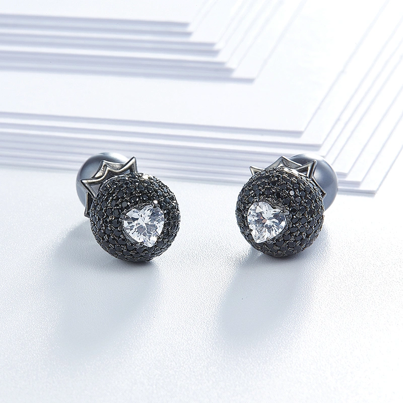 Black CZ Earring Stud,925 silver factory,fashion bling Earrings,