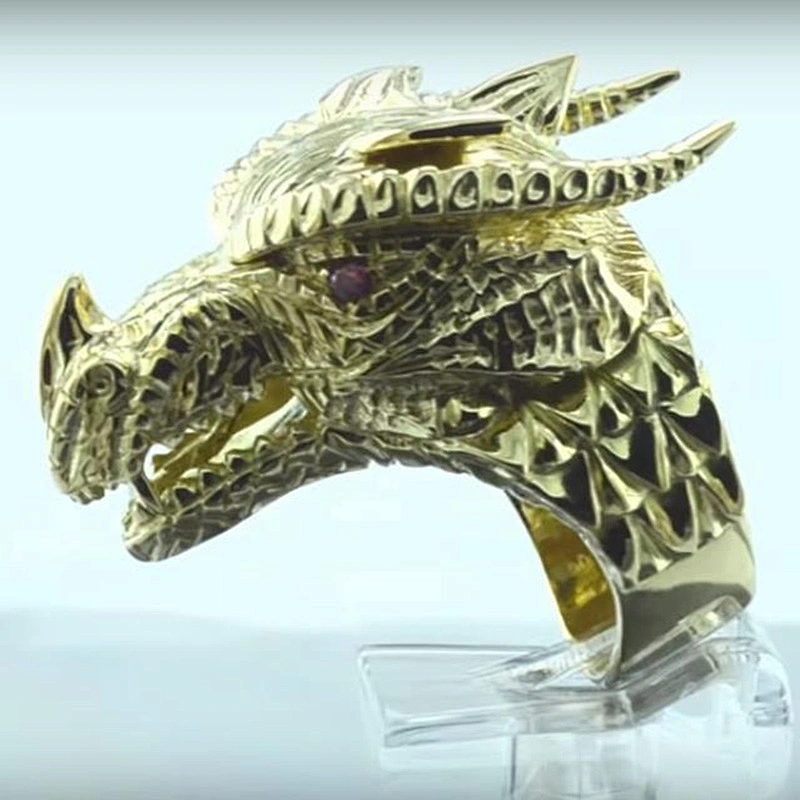Dragon handmade 18KT gold ring,925 sterling silver ring, inlay zircon