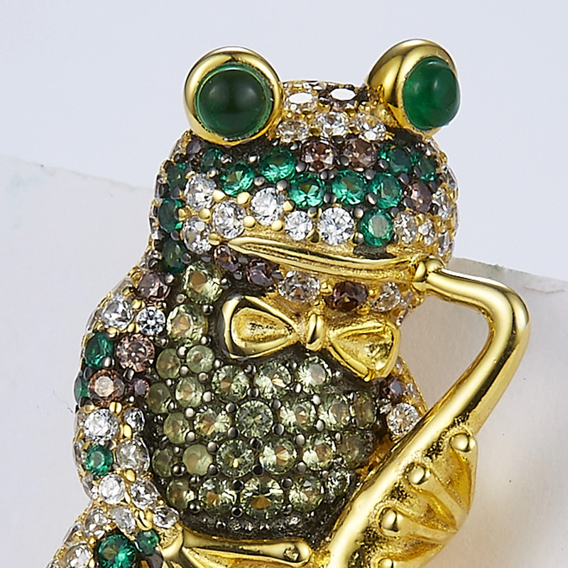 The frog Saxophone music instruments 925 silver brooch,animal silver jewellery,Dress collocation jewelry chest,missg jewelry