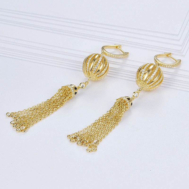 925 silver ball tassel zircon earrings,fashion costume jewelry,gold earrings,drop earrings,