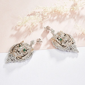 The tiger head animal earrings,925 sterling silver earrings,designer earrings jewelry