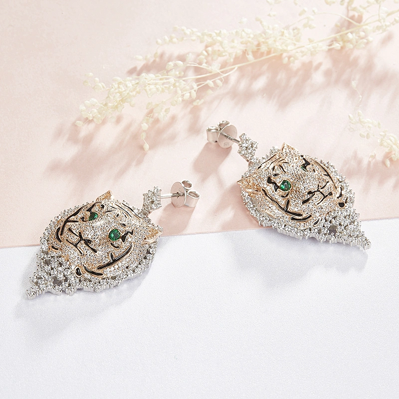 The tiger head animal earrings,925 sterling silver earrings,designer earrings jewelry