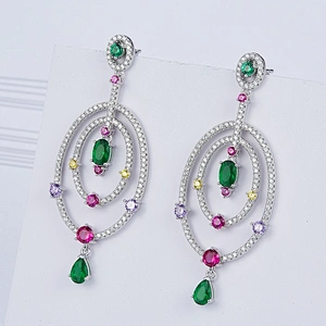 Chromatic gem earrings,925 silver earrings,cooper cz imitation fine jewelry,silver jewellery,