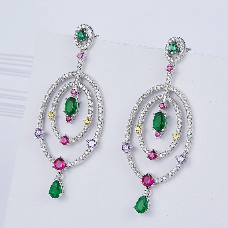 Chromatic gem earrings,925 silver earrings,cooper cz imitation fine jewelry,silver jewellery,