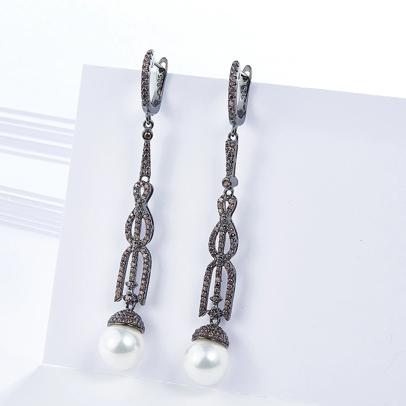 High-end earrings,designer earrings,925 sterling silver zircon earrings of pearl jewelry