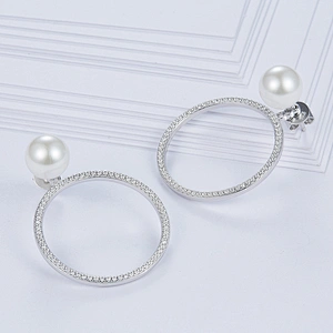 Circle the pearl earrings,925 sterling silver earrings,Zircon jewelry,