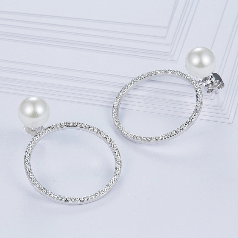 Circle the pearl earrings,925 sterling silver earrings,Zircon jewelry,