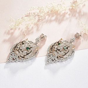 The tiger head animal earrings,925 sterling silver earrings,designer earrings jewelry