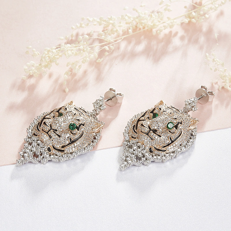 The tiger head animal earrings,925 sterling silver earrings,designer earrings jewelry