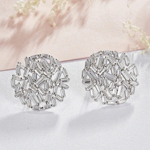 fashion 925 silver earrings,Circle T zircon,Electroplating profession platinum earrings