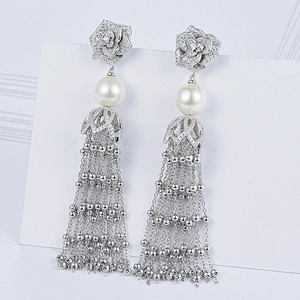 925 silver tassel Beads earrings jewelry,silver stud earrings,earrings for girls