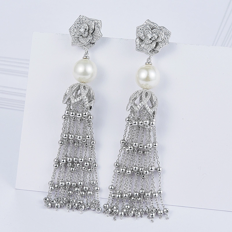 925 silver tassel Beads earrings jewelry,silver stud earrings,earrings for girls