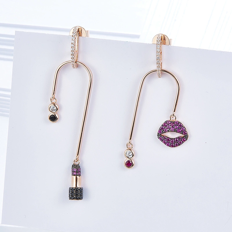 Lip microphone Earrings jewelry,925 silver color zircon earrings,rose gold earrings,earrings for girls