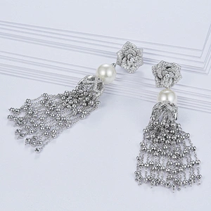925 silver tassel Beads earrings jewelry,silver stud earrings,earrings for girls
