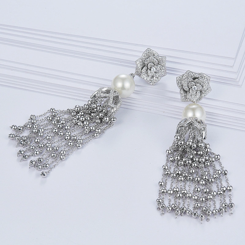 925 silver tassel Beads earrings jewelry,silver stud earrings,earrings for girls