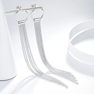 925 sterling silver earrings fashion,long earrings,Tassel earrings,platinum earrings
