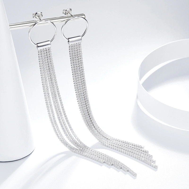 925 sterling silver earrings fashion,long earrings,Tassel earrings,platinum earrings
